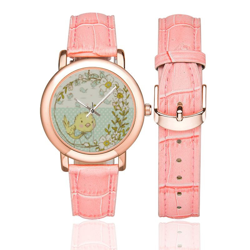 Little Cute Birdie Women's Rose Gold Leather Strap Watch(Model 201)
