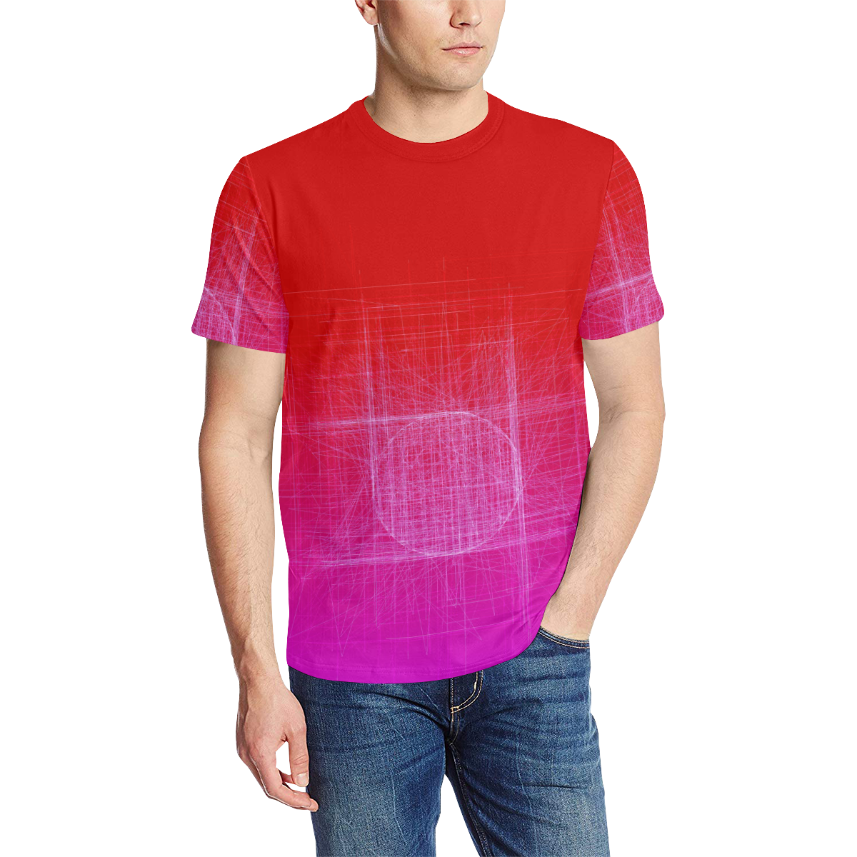 Hot Mess, Red, Pink and Purple Retro Glitch Men's All Over Print T-Shirt (Solid Color Neck) (Model T63)