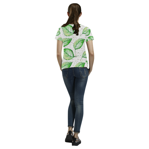 St patricks day leaf irish green white nature lucky All Over Print T-Shirt for Women (USA Size) (Model T40)