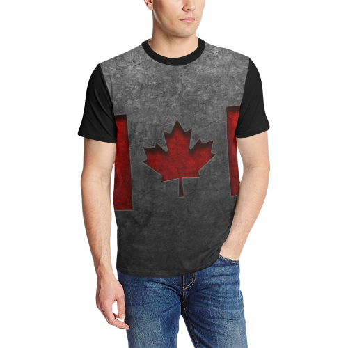 Canadian Flag Stone Texture Men's All Over Print T-Shirt (Solid Color Neck) (Model T63)