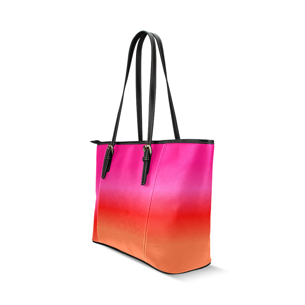 Pink, Red and Orange Gradient Leather Tote Bag/Large (Model 1640)