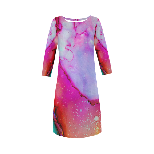 Red purple green ink Round Collar Dress (D22)