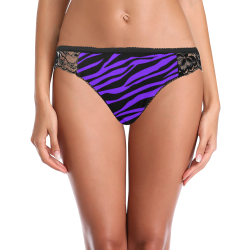 Deep Purple Zebra Stripes Black Women's Lace Panty (Model L41)