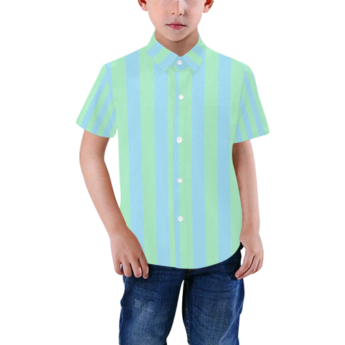 Blue Green Sea Stripes Boys' All Over Print Short Sleeve Shirt (Model T59)