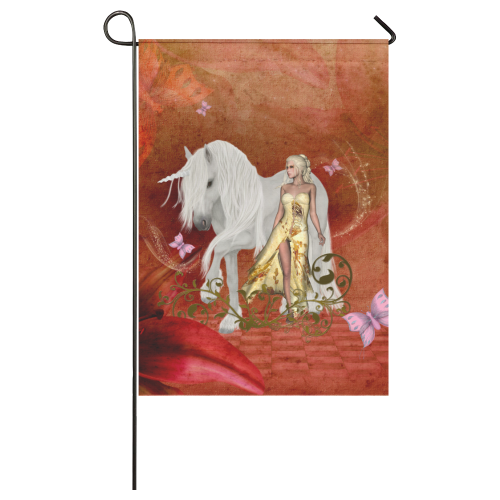 Unicorn with fairy and butterflies Garden Flag 28''x40'' （Without Flagpole）