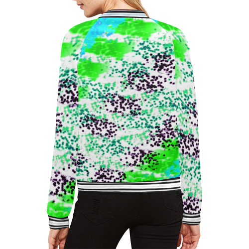 Sponge Print Green/Teal/Black All Over Print Bomber Jacket for Women (Model H21)