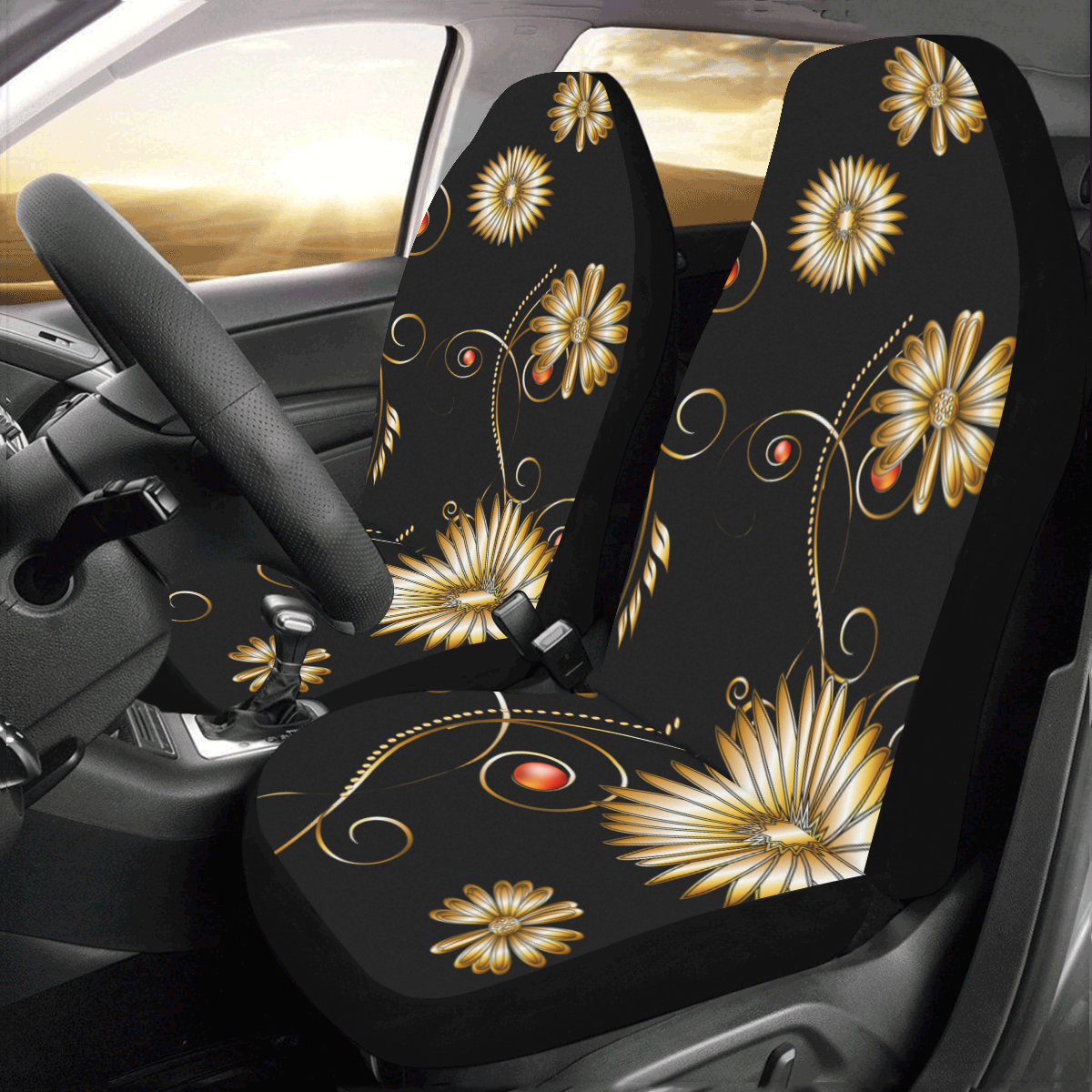 Flowers in golden colors Car Seat Covers (Set of 2)