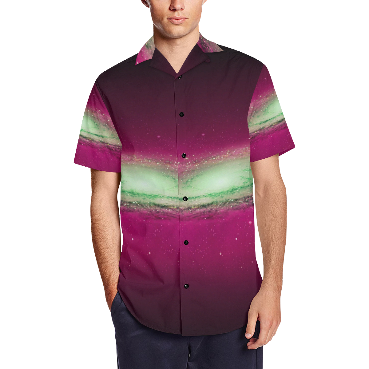 Space Men's Short Sleeve Shirt with Lapel Collar (Model T54)