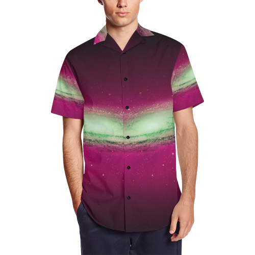 Space Men's Short Sleeve Shirt with Lapel Collar (Model T54)