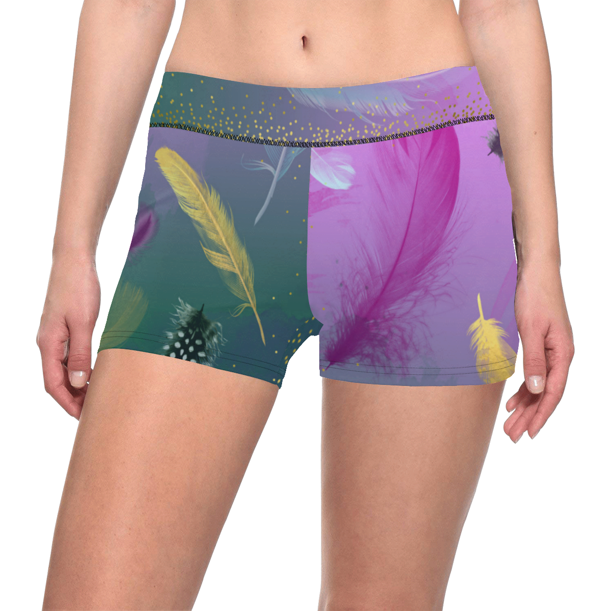 Dancing Feathers - Pink and Green Women's All Over Print Short Leggings (Model L28)