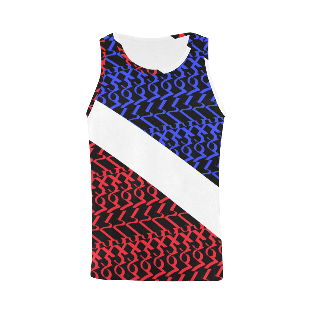 NUMBERS Collection 1234567 "Reverse" Split w/White All Over Print Tank Top for Men (Model T43)