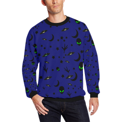 Alien Flying Saucers Stars Pattern on Blue All Over Print Crewneck Sweatshirt for Men/Large (Model H18)