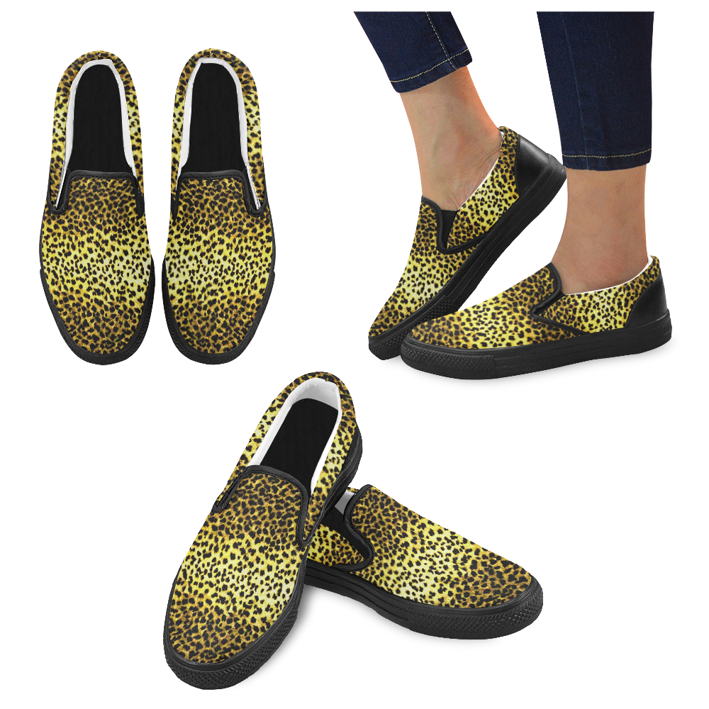 LEOPARD print black trim Slip-on Canvas Shoes for Men/Large Size (Model 019)