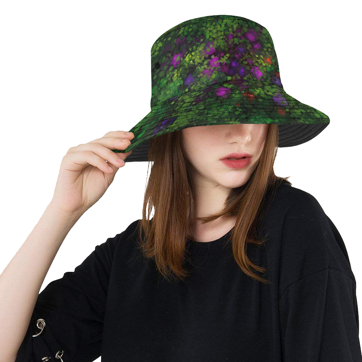 Wild Rose Garden, Oil painting. Red, purple, green All Over Print Bucket Hat