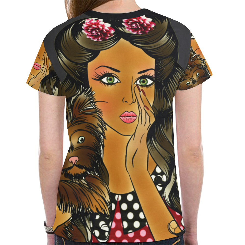 Lela and Brownie The Dog Design By Me by Doris Clay-Kersey New All Over Print T-shirt for Women (Model T45)