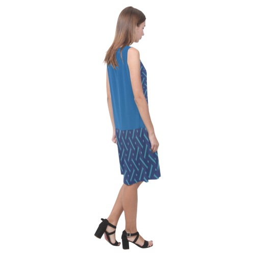 Blue Crosshatch Flair Tank Dress Sleeveless Splicing Shift Dress(Model D17)