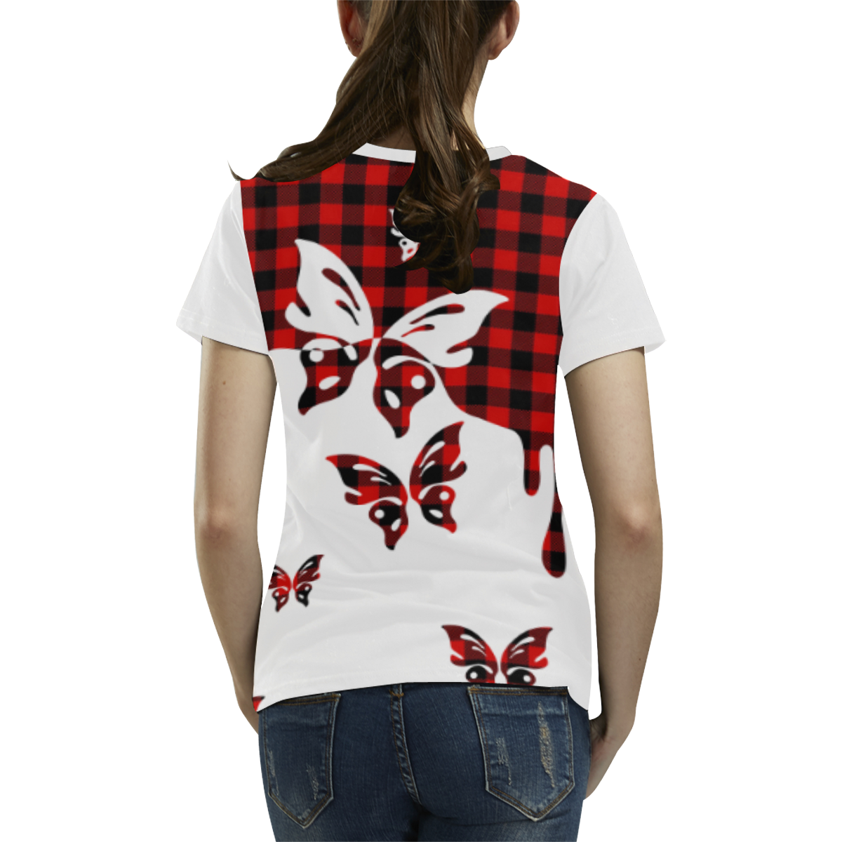 LUMBERJACK Squares Fabric - red black All Over Print T-shirt for Women/Large Size (USA Size) (Model T40)