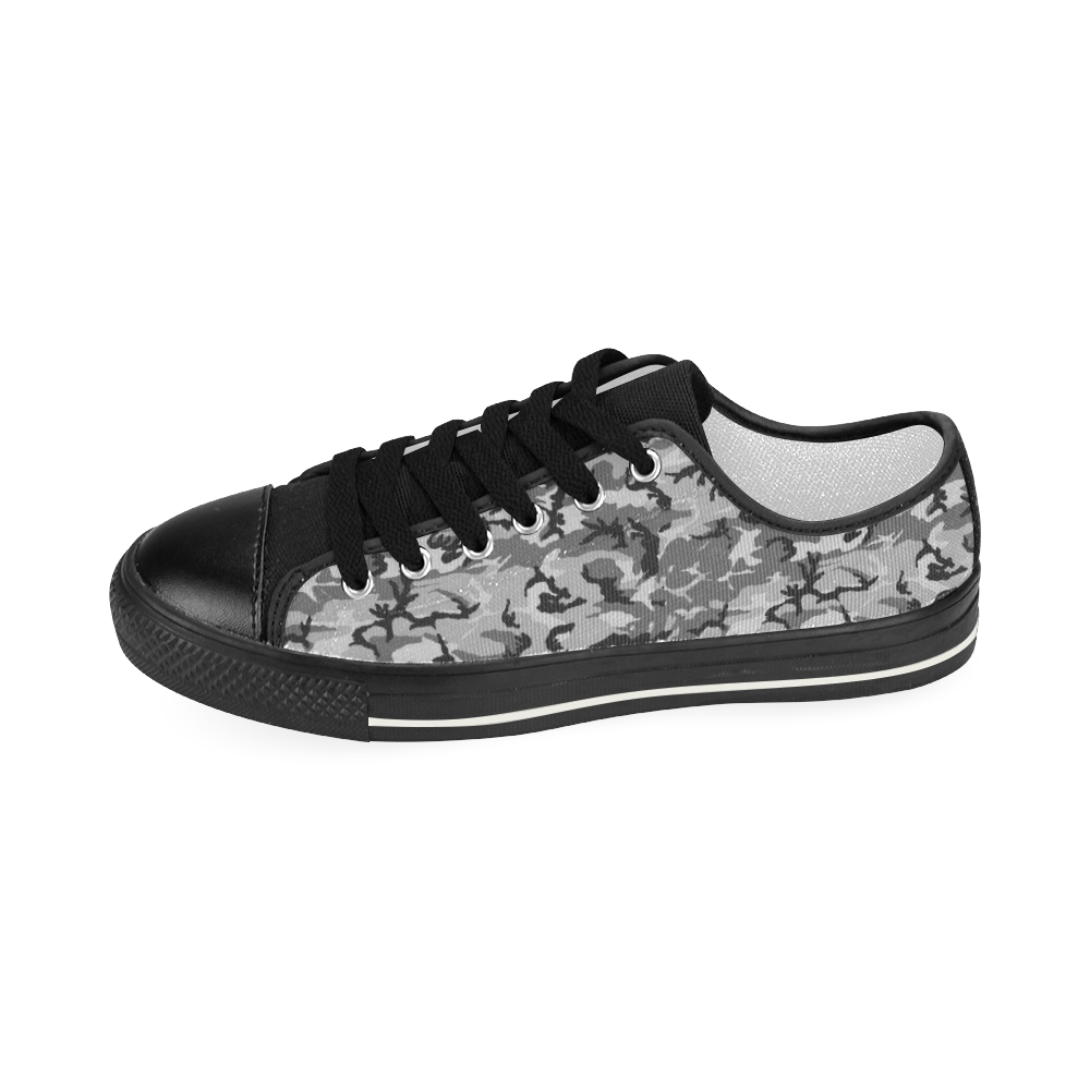 Woodland Urban City Black/Gray Camouflage Women's Classic Canvas Shoes (Model 018)