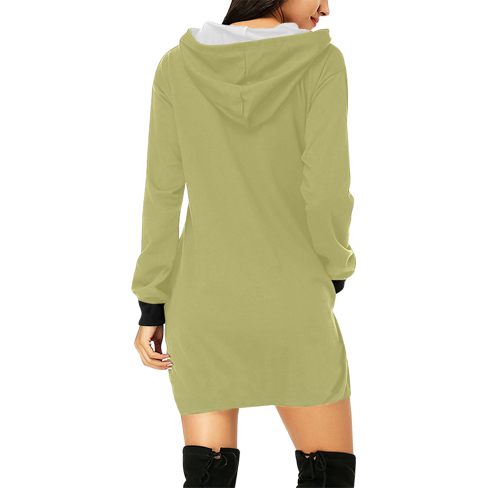 color dark khaki All Over Print Hoodie Mini Dress (Model H27)
