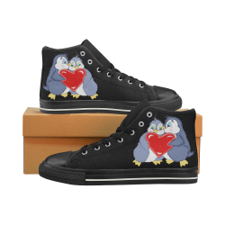 Penguin Love Black Women's Classic High Top Canvas Shoes (Model 017)