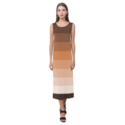 Caramel multicolored stripes Phaedra Sleeveless Open Fork Long Dress (Model D08)