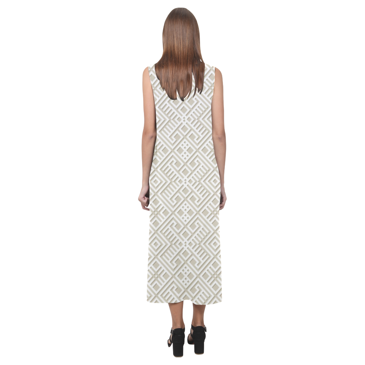 White 3D Geometric Pattern Phaedra Sleeveless Open Fork Long Dress (Model D08)