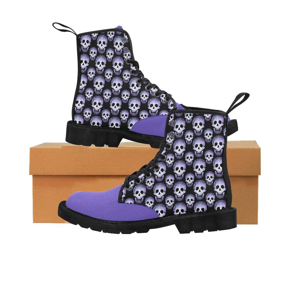 Purple with Skulls Halloween Cheeky Witch Martin Boots for Women (Black) (Model 1203H)