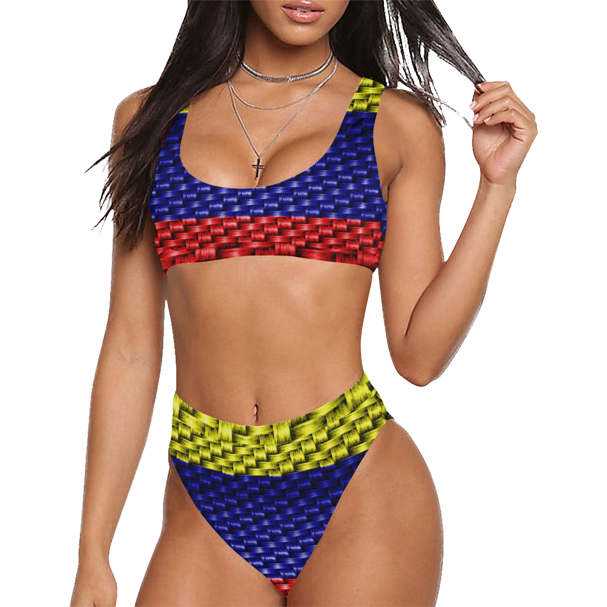 COLOMBIA FLAG Sport Top & High-Waisted Bikini Swimsuit (Model S07)
