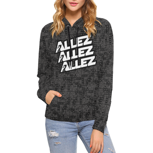Allez Allez Allez Black All Over Print Hoodie for Women (USA Size) (Model H13)