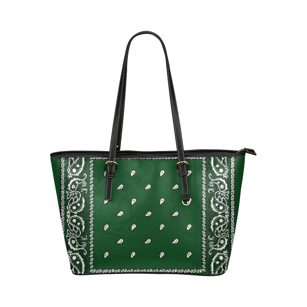 KERCHIEF PATTERN GREEN Leather Tote Bag/Small (Model 1651)
