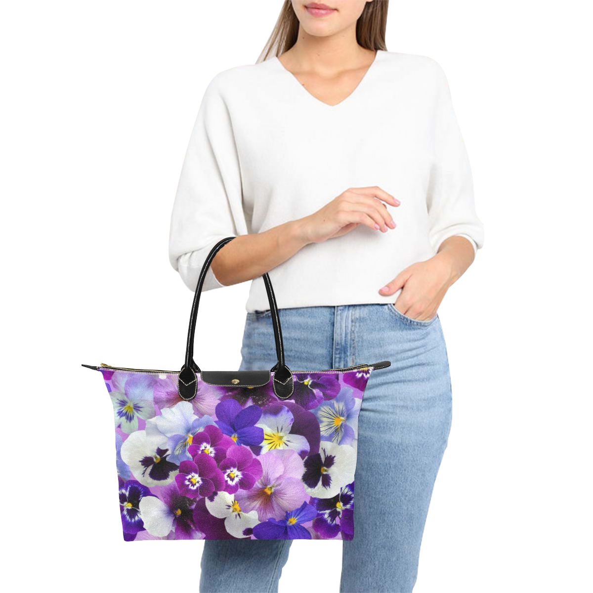 Pretty Purple Pansies Single-Shoulder Lady Handbag (Model 1714)