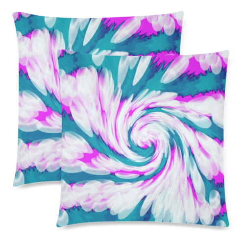 Turquoise Pink Tie Dye Swirl Abstract Custom Zippered Pillow Cases 18"x 18" (Twin Sides) (Set of 2)