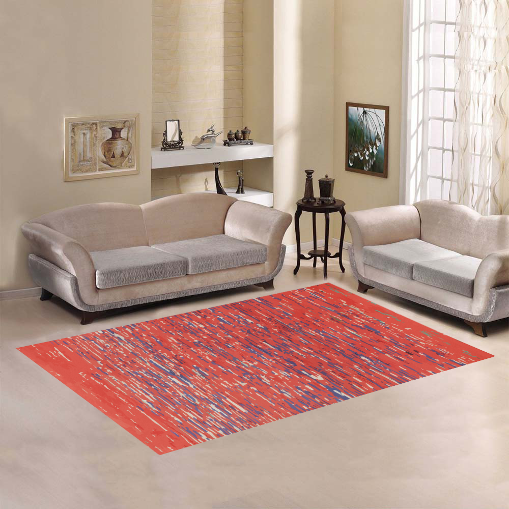 Red Moroccan Berber rug with blue and white lines Area Rug7'x5'