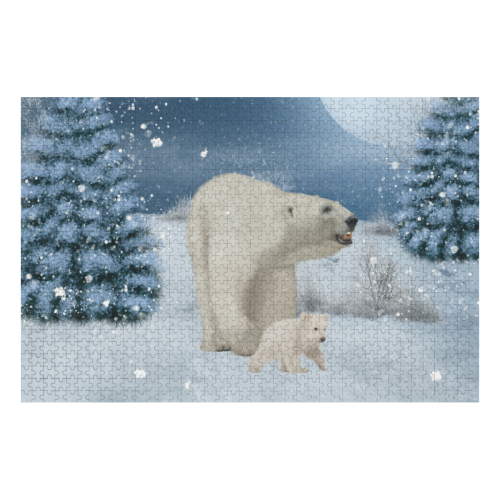 Polar bear mum with polar bear cub 1000-Piece Wooden Photo Puzzles