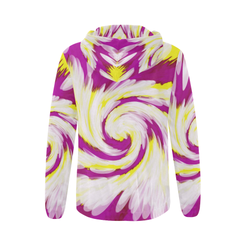 Pink Yellow Tie Dye Swirl Abstract All Over Print Full Zip Hoodie for Women (Model H14)