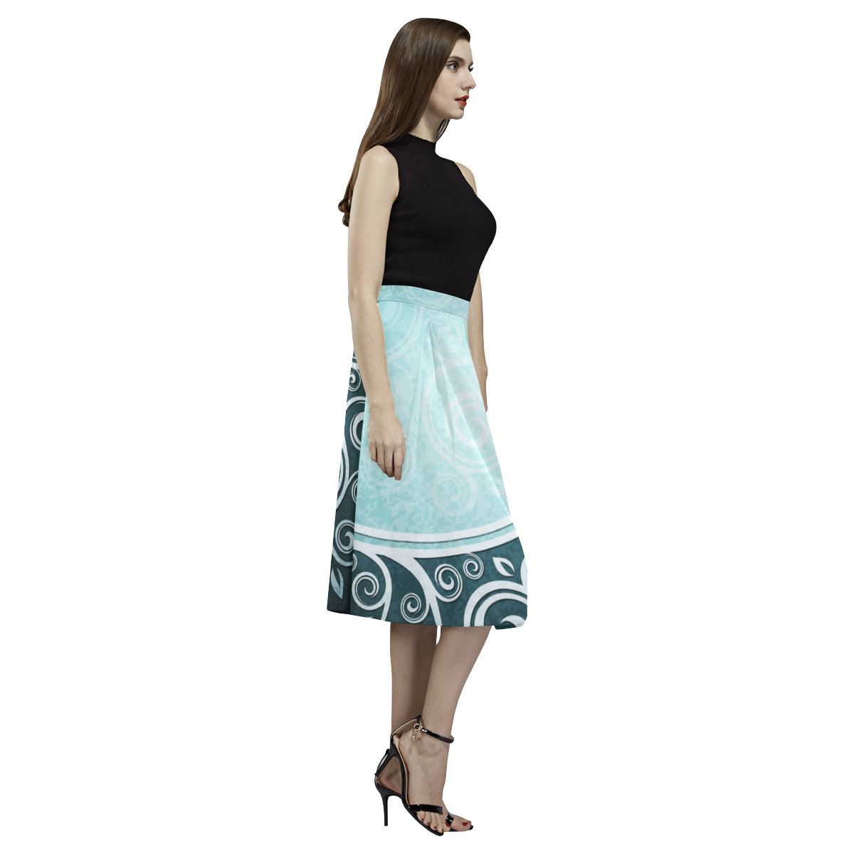 Abstract-Vintage-Floral-Blue Aoede Crepe Skirt (Model D16)