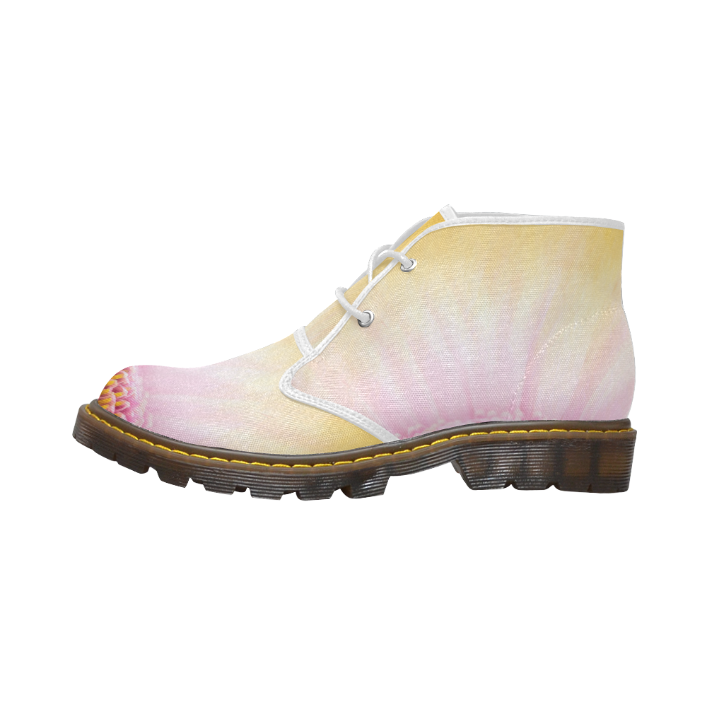 Gerbera Daisy - Pink Flower on Watercolor Yellow Women's Canvas Chukka Boots (Model 2402-1)