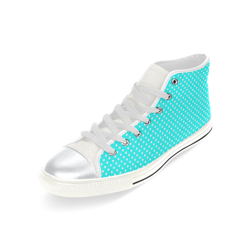 Baby blue polka dots High Top Canvas Women's Shoes/Large Size (Model 017)