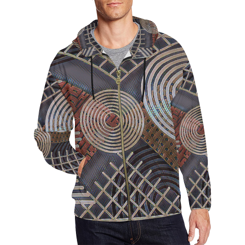 Squares & Circles P&G All Over Print Full Zip Hoodie for Men/Large Size (Model H14)
