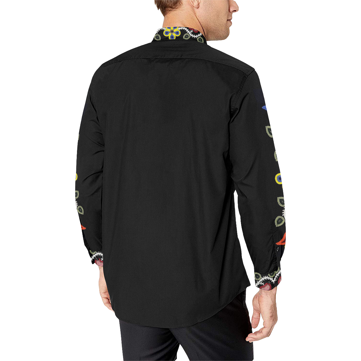 floral black Men's All Over Print Casual Dress Shirt (Model T61)