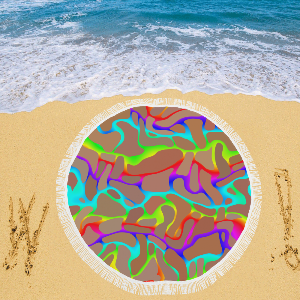 Colorful wavy shapes Circular Beach Shawl 59"x 59"