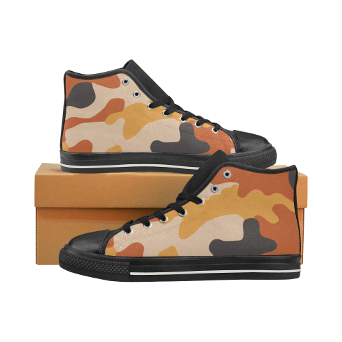 Camouflage ORANGE High Top Canvas Shoes for Kid (Model 017)