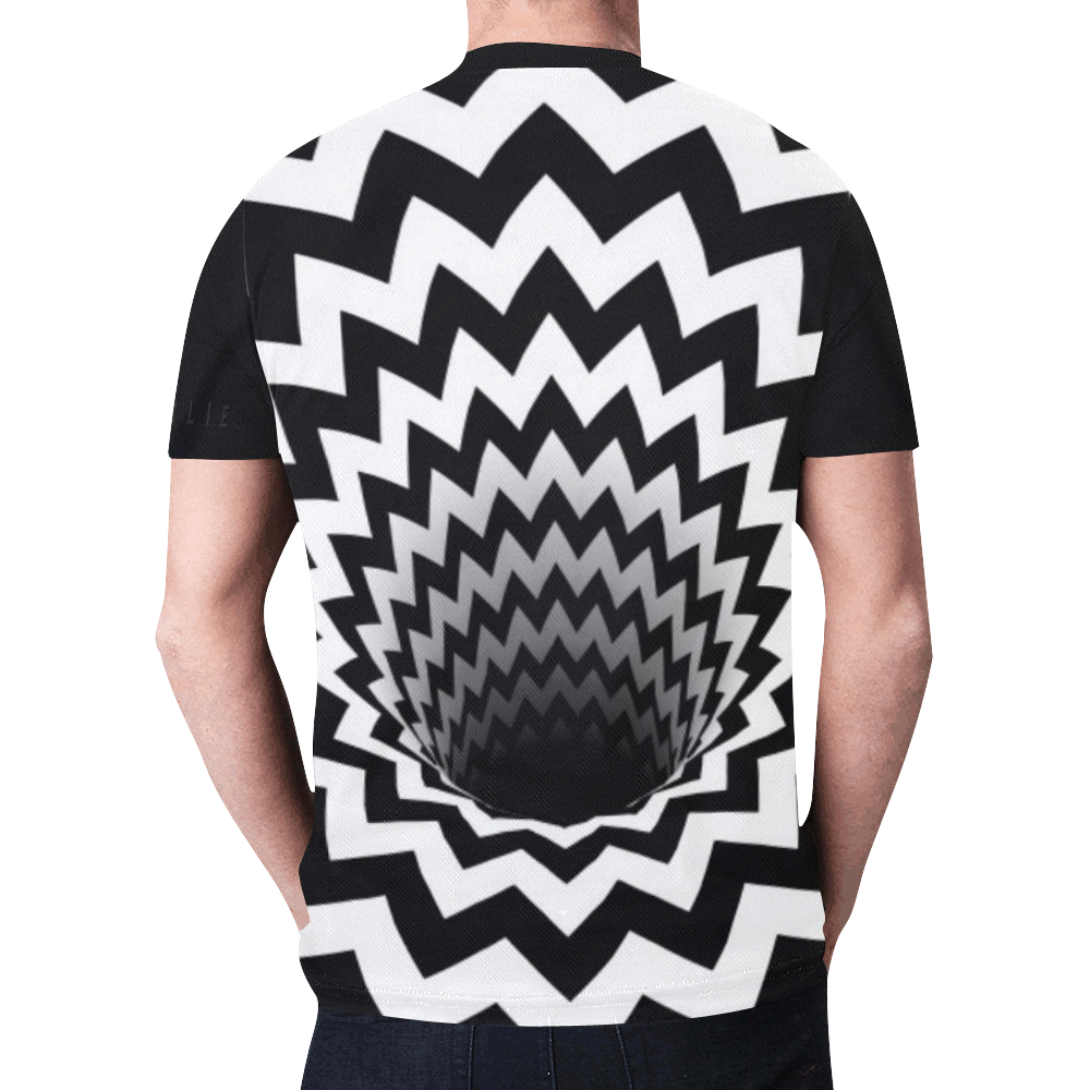 Chevron Zig Zag Black Hole (Black/White) New All Over Print T-shirt for Men (Model T45)