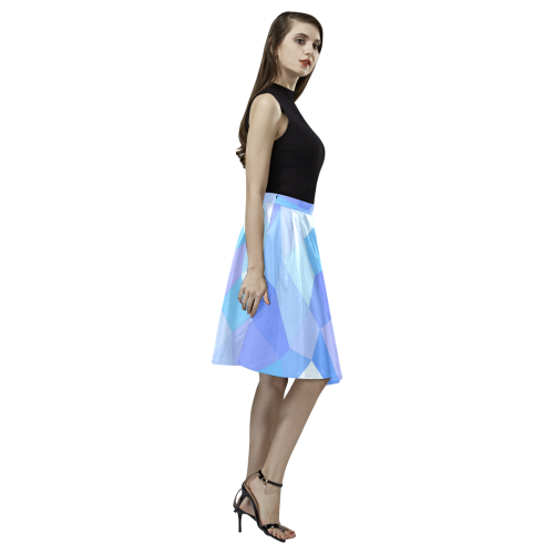 Bright Blues Mosaic Melete Pleated Midi Skirt (Model D15)