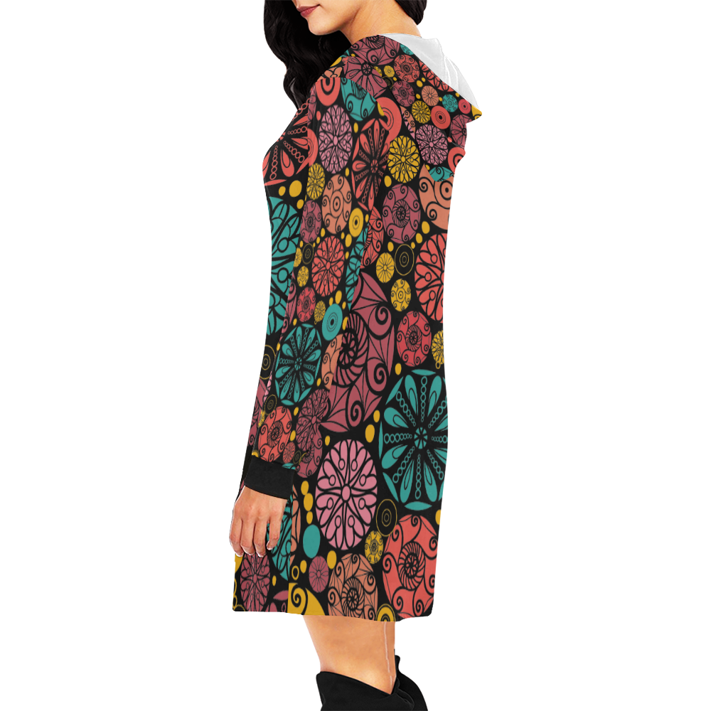 mandalas blaxk All Over Print Hoodie Mini Dress (Model H27)