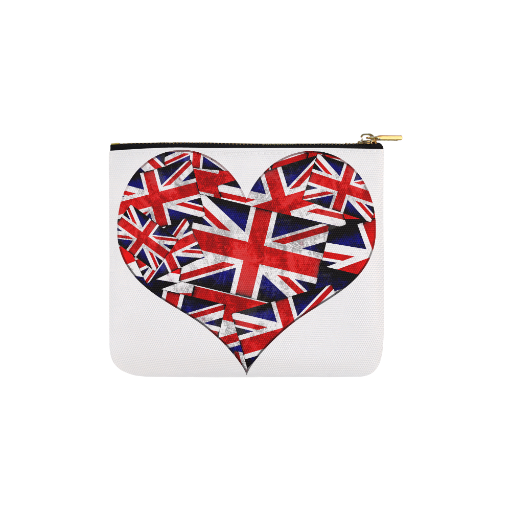 Union Jack British UK Flag Heart White Carry-All Pouch 6''x5''