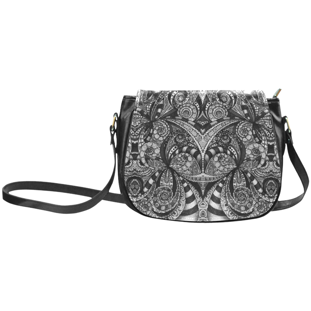 Drawing Floral Zentangle G6B Classic Saddle Bag/Small (Model 1648)