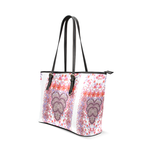 indian flowers Leather Tote Bag/Large (Model 1640)