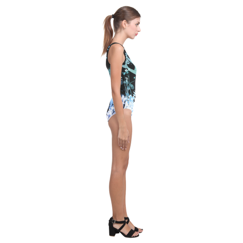 Awesome wolf with flowers Vest One Piece Swimsuit (Model S04)