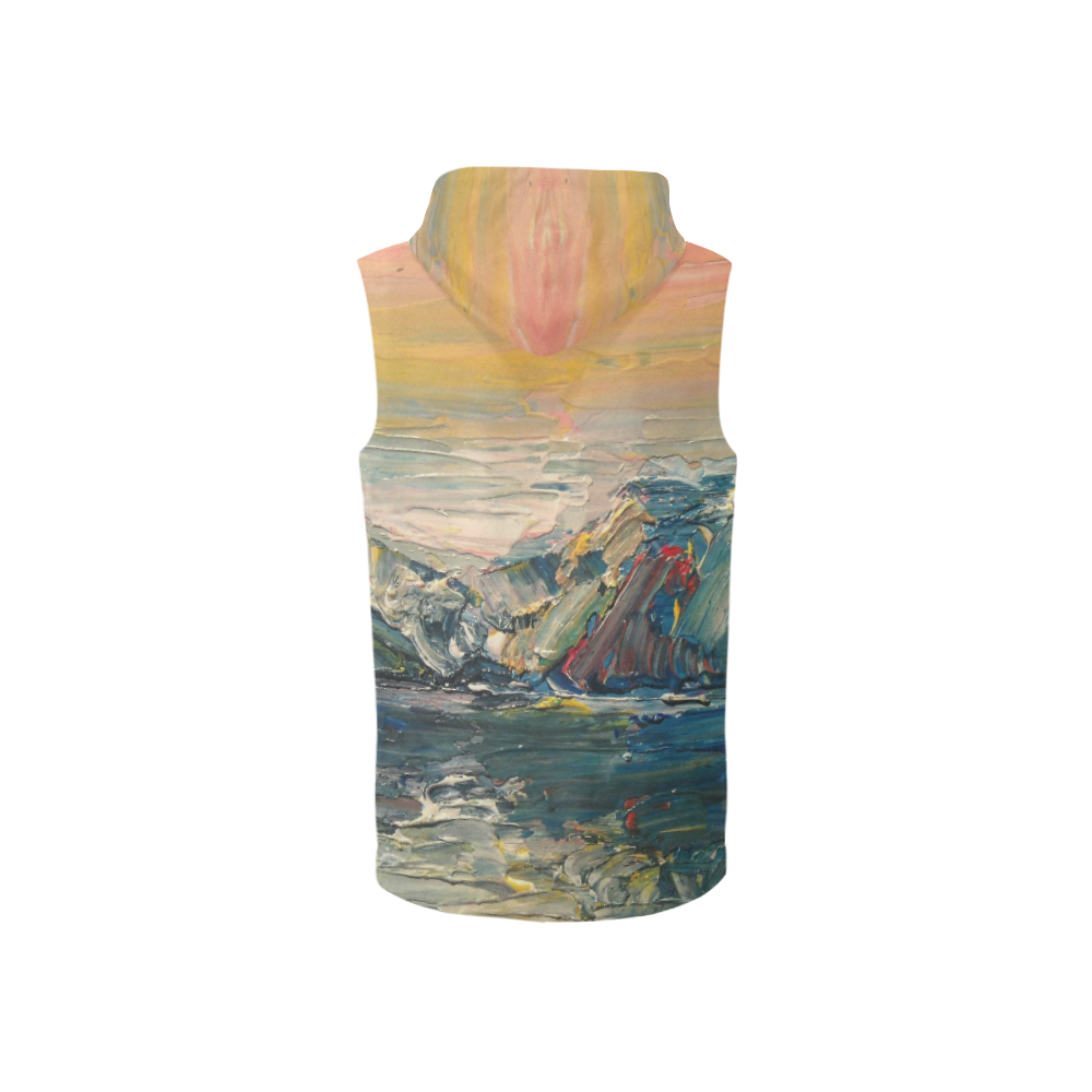 Mountains painting All Over Print Sleeveless Zip Up Hoodie for Women (Model H16)
